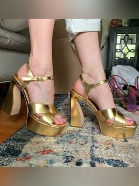 Nine West Metallic Gold Platform Heels